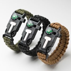Paracord Outdoor Survival Tactical Bracelet 5 in 1 Brown Hiking Camp